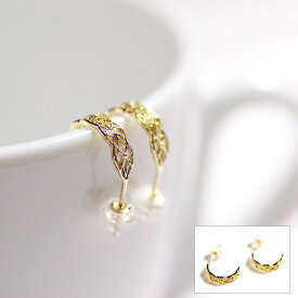 ピアス フープピアス レディース 網目模様 リングピアス K10 10K 10金 イエローゴールド ミル打ち 華奢 透かし つけっぱなし 日本製 Cheravir シェラヴィール 女性 20代 30代 40代 50代 60代