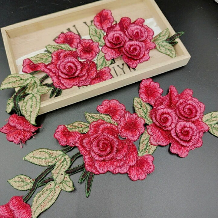 楽天市場】薔薇 花 ローズ 刺繍 ケミカル モチーフ 2枚セット レッド 