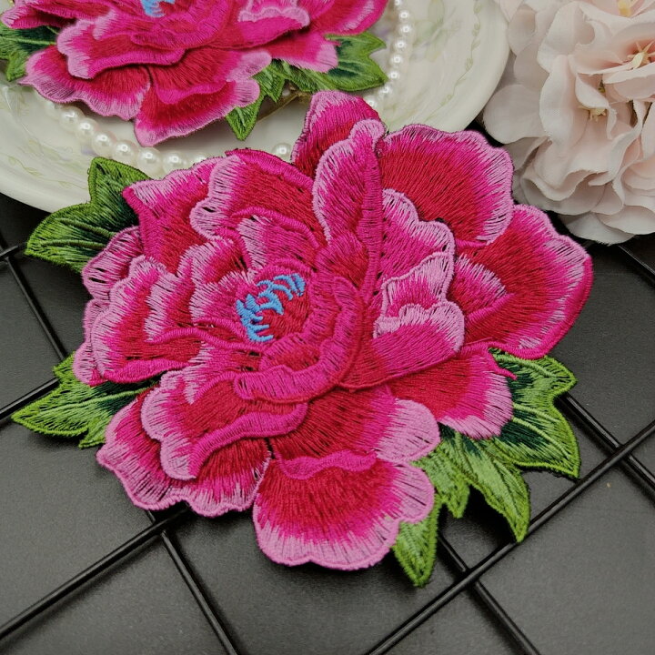 楽天市場】ボタン 牡丹 花 刺繍 ケミカル モチーフ 2枚 薔薇 飾り 