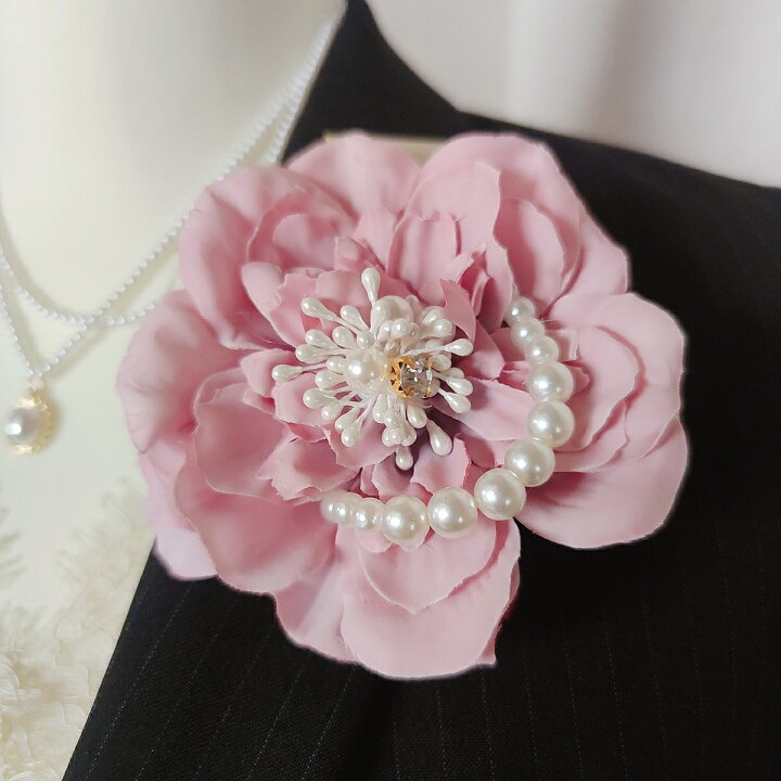 楽天市場】コサージュ ブローチ ピンク クリスタル花芯 ハンドメイド 