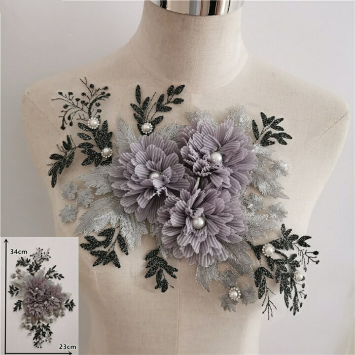 楽天市場】刺繍レース ビーズ花芯 モチーフ ドレス 34＊23 立体感 花 