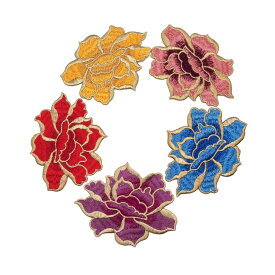 レース 花 薔薇 葉 ブルー 1枚 素材 花 ケミカル モチーフ 刺繍 花芯　立体感　ミックス色　花葉柄　単位一枚　全五色
