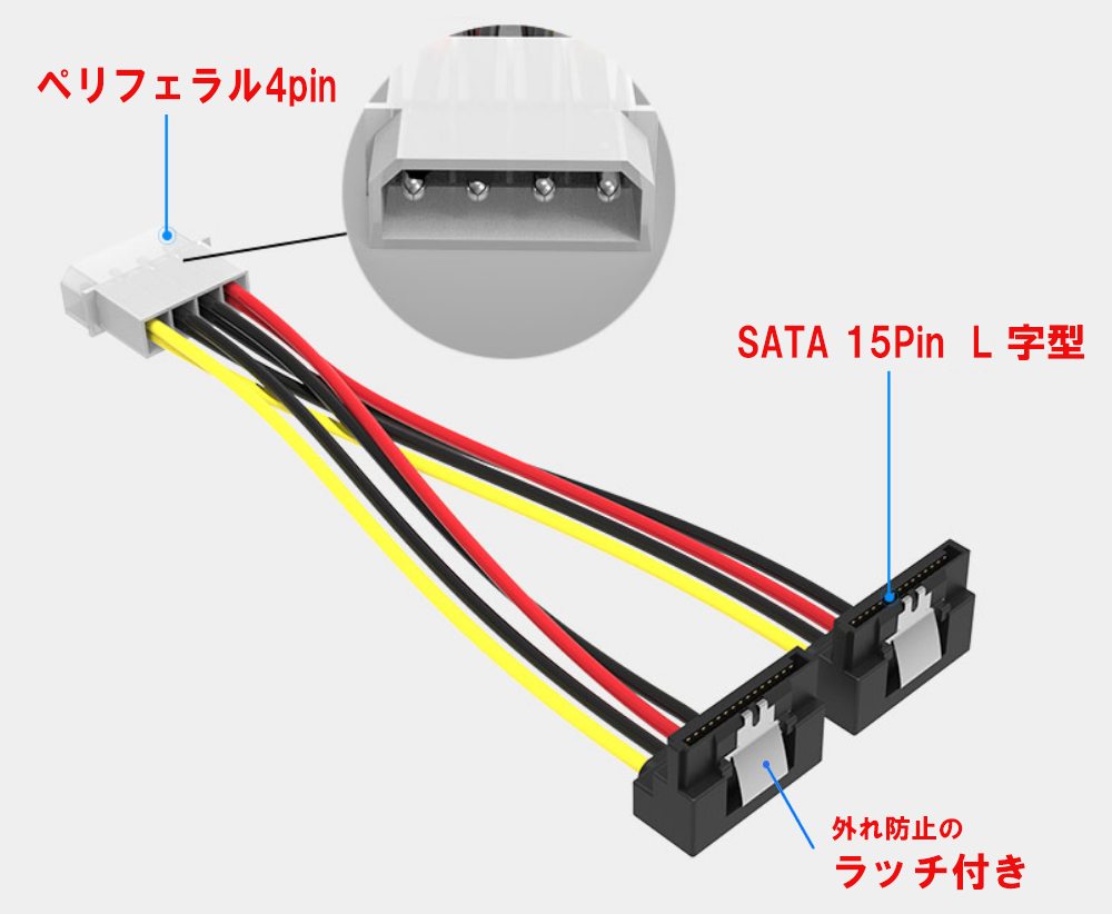 楽天市場】ペリフェラルオス (4ピン)→L字型SATA電源(15ピン) 2分岐