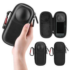 Insta360 X5 X4 ケース カバー かばん ポーチ ポータブル キャンバス調 / レザー調 カラビナ付き 硬質EVAポーチ インスタ360 X5 X4 360度アクションカメラ 保護ケース 収納バッグ 収納ケース 衝撃吸収
