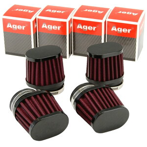 Ager パワーフィルター オーバル 50mm ブラックxレッド 4個セット 500SS 750SS CB-1 CB400SF CBR400F CBR400R CBR400RR CBX400 FZR400R FZR400RR GPZ400F GPZ750R GS1000E GS750E GSX250S エアフィルター 交換 部品 バイク カスタム
