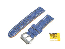 腕時計 ベルト 20mm 本革 手縫い デニム レザーバンド Diloy ビンテージ390 ブルー