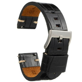 Diloy 腕時計ベルト 24mm イタリアン カーフレザー アリゲーター グレイン 403ヴィンテージスタイル ブラック