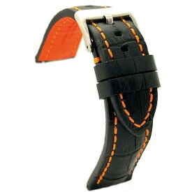 Diloy 腕時計 ベルト プレミアム イタリアン カーフレザー アリゲーターグレイン Ref.395 ブラック オレンジ 20mm クロノグラフ スポーツウォッチ