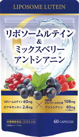 【エーギフト公式】 リポソーム ルテイン & ミックスベリー アントシアニン 60粒 サプリ リポソームルテイン60mg フリー体 ゼアキサンチン 北欧産ビルベリー108mg アントシアニン40mg 栄養機能食品 ビタミンA 飲みやすい 小粒 ソフトカプセル サプリメント