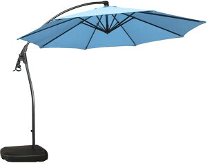 3m大型 吊り下げ式 ガーデンパラソル ブルー 水色 パラソルベース クランクも付属の自立式 アウトドア ビーチ 海水浴 海 プール テラス デッキ 傘 アンブレラ 日よけ オーニング シェード