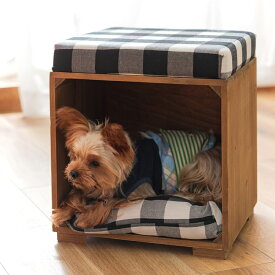 ペットスツール PET-169B ブラウン スツール ペット ペットスツール クッション 天然木 かわいい おしゃれ 小型犬 猫 ネコ いぬ チェック シンプル コットン ペットベッド おすすめ ふわふわ ドーム 犬小屋