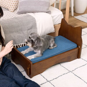 【東谷】猫モチーフ ペットベッド デニム地 マットレス付き PET-69BR ブラウン 天然木 ベッド 犬用 猫用 ドッグ キャット かわいい おしゃれ シンプル 雲 猫型 ペット用 小型犬 ペット用品 グッ