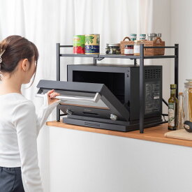 石目調 フォールディング レンジラック LFS-53WH LFS-53BK　レンジ台 2段 折りたたみ キッチンラック シェルフ 棚 オープンラック 本棚 ディスプレイラック サイドテーブル 作業台 デスクラック 卓上ラック 卓上棚 収納 石柄 スタイリッシュ ストーン 大理石調 テラゾー柄