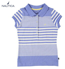 NAUTICA ガールズ ショートスリーブ ポロシャツ ボーダー 水色 ブルー 半袖 トップス 子供服 キッズ 女の子 ノーティカ ノウティカ Tシャツ ブランド 服