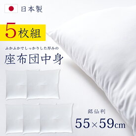 【楽天SS 限定クーポン配布中】【5枚組】座布団 座布団中身 5枚セット 座布団 座布団中身 銘仙判 55×59cm 送料無料 中わた 中綿たっぷり ヌード座布団 ざぶとん ザブトン 銘仙判 座布団カバー用 業務用 日本製 中身 クッション国産 55x59 ヌードクッション 5枚セット