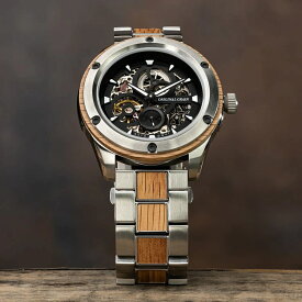 【日本正規輸入代理店】ORIGINAL GRAIN Rugged Automatic 44mm Brewmaster Silver オリジナルグレイン 機械式腕時計 自動巻き腕時計 スケルトンダイアル ドイツビール樽腕時計 木製腕時計 木製時計 ウッドウォッチ