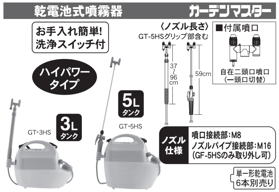 楽天市場】ガーデンマスター 5L GT-5HS 乾電池式噴霧器(洗浄スイッチ付 