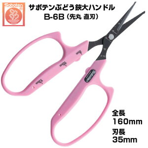 【在庫あり】【最短当日発送】 ぶどう鋏 サボテン 先丸 直刃 大ハンドル NO.B-6B【サボテン ぶどうはさみ 摘粒 房作り 収穫 目盛付き ピンク色 ステンレス フッ素コート 先丸刃 大ハンドル 面