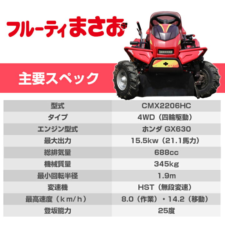 楽天市場】筑水キャニコム 乗用草刈機 フルーティまさお CMX2206HC 