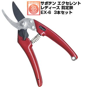 (送料無料でお得!)(3本セット) 剪定バサミ サボテン エクセレントレディース 剪定鋏 NO.EX-6【サボテン 剪定はさみ コンパクト カシスレッド 果樹 ぶどう うめ みかん リンゴ 梨 柿 フッ素コー