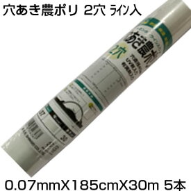 個人宅配送OK シンセイ 穴あき農ポリ 2穴 ライン有 0.07mm X 185cm X 30m 5本 農業資材 家庭菜園 トンネル 有孔 換気 風よけ 霜よけ 保温