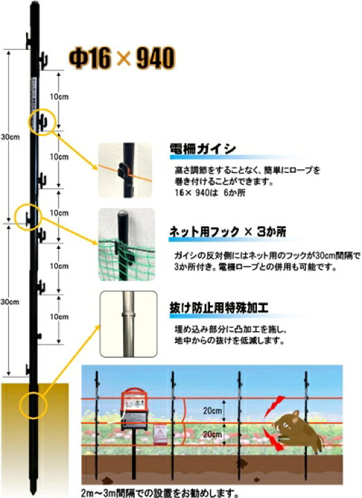 楽天市場】個人宅配送OK 電気柵 支柱 FRP シンセイ ガイシ付き 電柵 