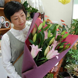 百合 大輪 花束 ピンク百合白ユリ　オリエンタル百合誕生日 還暦祝い プレゼント 卒業祝い 入学祝い