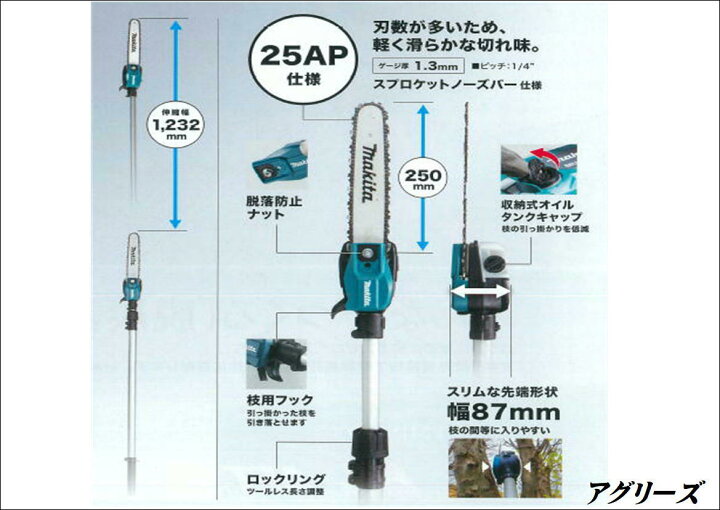 楽天市場】マキタ 充電式 高枝チェンソー MUA002GZ 40V（充電器  