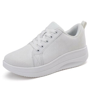 【40%OFFクーポン】【送料無料】厚底スニーカー レディース ウォーキングシューズ 疲れにくい 船型底 ダイエットシューズ 美脚 軽量 通気性 快適 ブラック ホワイト