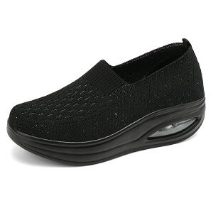 【40%OFFクーポン】【送料無料】レディース 厚底スニーカー 軽量 通勤 ジョギング ウォーキングシューズ 歩きやすい さわやか通気 クッション性 疲れにくい 船底型 美脚 女性用 ブラックパー