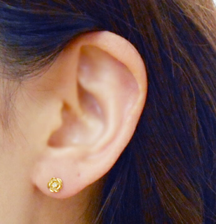 楽天市場】K18 ゴールド ダイヤモンド ピアス「ミニ薔薇（S）」18K 18  