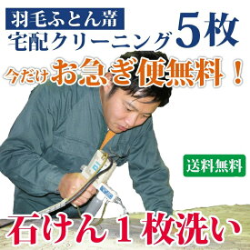 羽毛布団クリーニング 5枚 お急ぎ便が無料 シングル ダブル 布団収納袋に入れてお届け 布団丸洗い【送料無料※一部地域除く】 まさつレスクリーニング トコジラミ対策