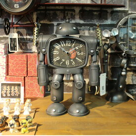 置き時計 おしゃれ アナログ ロボット ブリキ製 アンティークテイスト 大きい リビング アメリカン雑貨 インテリア雑貨 かわいい かっこいい 子供部屋 プレゼント 26×33cm