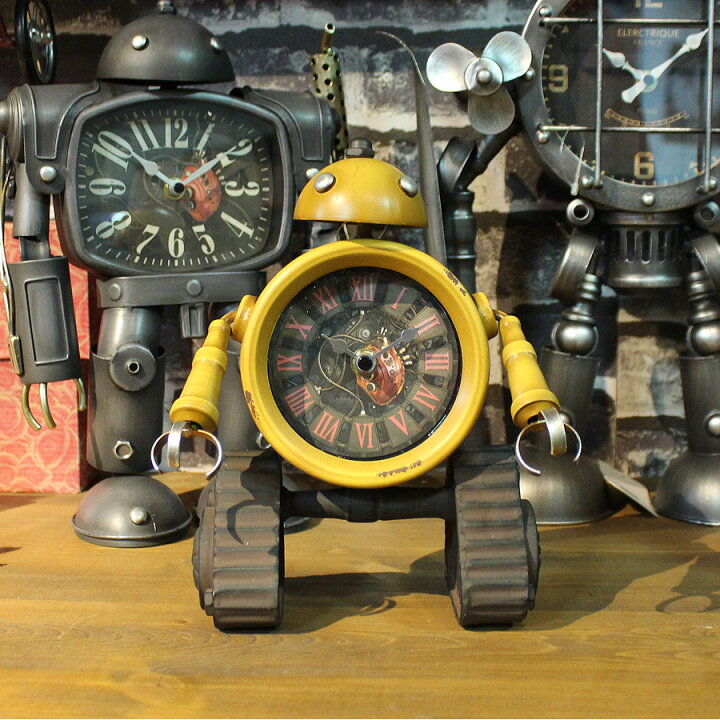 置き時計 おしゃれ アナログ ロボット ブリキ製 アンティークテイスト 大きい リビング アメリカン雑貨 インテリア雑貨 かわいい  かっこいい 子供部屋 プレゼント 22×12cm インテリアスペース