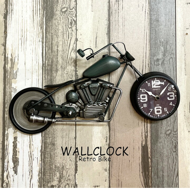 楽天市場 期間中ポイントup 時計 ブリキ製 バイク アメリカン おしゃれ アナログ レトロバイク風 小さい コンパクト 壁掛け時計 置き時計 ハーレー風 プレゼント 生活雑貨 アメリカン雑貨 ガレージに インテリアスペース
