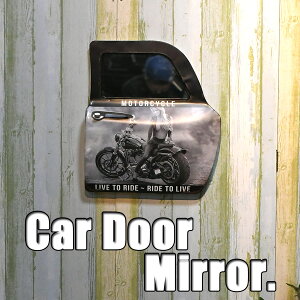 アメリカンレトロ ドア型プレート ブリキ アメリカ雑貨 壁掛け アメ車 カスタムカー ガレージ クラシックカー 鏡付き