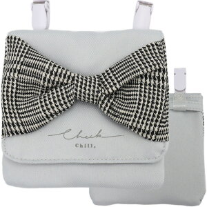 移動ポケット シンプル リボン (グレー/ブルー) 女の子 男の子 チェック マルチポケット マルチポッケ ポケットポーチ クリップ付き ポシェットポケット 学校 子供 こども キッズ ハンカチ