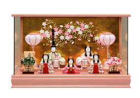 雛人形 ピンク 木目込み 一秀 ケース入 かわいい モダン ケース飾り おしゃれ シンプル コンパクト ひな人形 五人飾り 2025 25-i-0