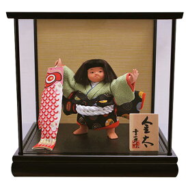 五月人形 幸一光 5月人形 お祝い 大将飾り ガラスケース飾り 五号金太 鯉 黒塗 金バック かわいい かっこいい コンパクト