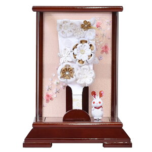 羽子板 コンパクト おしゃれ つまみ細工 選べる ミニ ピンク ベージュ グレージュ 白 かわいい 初正月 マンション 7号 (高さ31cm) ケース入り アクリル 飾り 木製 女の子 初節句 お祝い 小型 日