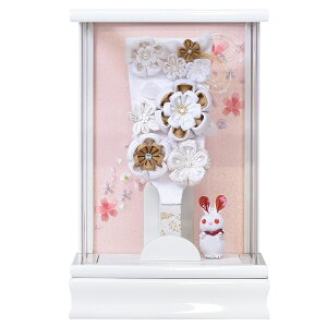 羽子板 コンパクト ミニ サイズ つまみ細工 白 初正月 羽子板飾り かわいい ホワイトケース入り はごいた女の子 初正月 お祝い アクリルケース ピンク 赤 白 桃色 ちりめん 花飾り 手作り花