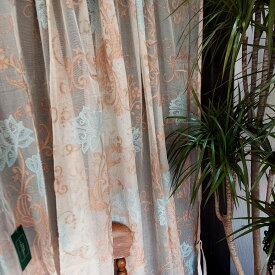 あす楽　イギリス製　スタイル　暖簾　間仕切り　カーテン　カフェカーテン　パネルカーテン　2つ分け　ベージュ　ブルーグレー　アラベスク　おしゃれ　幅150x160cm（80cm～110cmの開口部にお勧め）　少し目隠し　川島織物セルコン