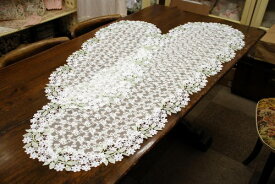 ai　即納 風水　ペールグリーン　30x70cm　テーブルセンター チュールに模様部分　レースアップリケ レース ドイリー テーブル 模様替え インテリア 上品 サイドボード ティッシュカバーと揃えて おしゃれ　 レース生地　　神戸カフェカーテン　トイレマット