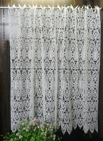 【約120x90cm】真っ白　カフェカーテン　ヨーロッパの窓を思わす　ギュピュールレース　綺麗です　ロング　小窓用 おしゃれ　人気　　可愛い　インテリア/km/