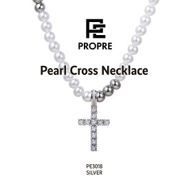 【返金保証】PROPRE プロープル シルバー ネックレス 十字架 クロス パール ネックレス パールネックレス 銀 ヒップホップ ストリート プレゼント