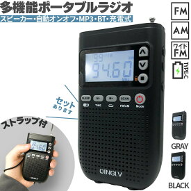 ポケットラジオ ワイドFM FM AM 対応 ポータブルラジオ 2カラー セットあります 音楽プレイヤー MP3 スピーカー ブルートゥース bluetooth 充電式 時計 目覚まし時計 自動オン 携帯ラジオ ミニラジオ 小型 災害時 緊急時 災害道具 TYPE-C 2000mAh ストラップ付
