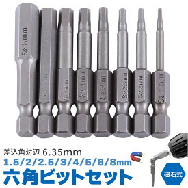 8ピース 6.35mm 六角ビット8サイズセット ドライバービット 8サイズ 磁気 六角形 電動ドライバー ビットセット 精密ドリルビット 電気工具 ビットセット 電動ドライバー インパクトドライバー ドライバー