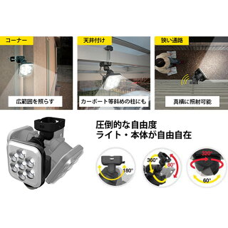 【アウトレット特価】ムサシ RITEX フリーアーム式LEDセンサーライト (11W×1灯)LED-AC1011