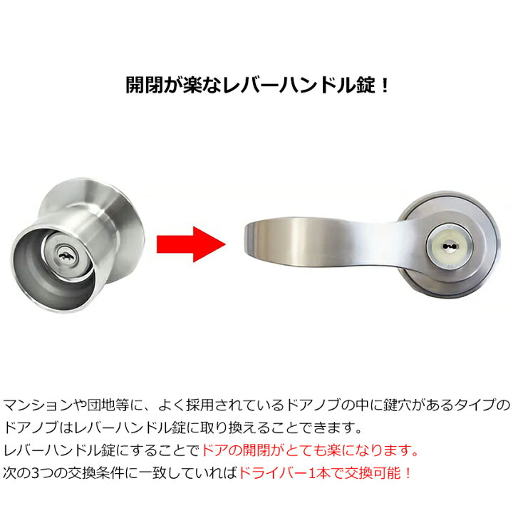 楽天市場】MIWA 美和ロック レバーハンドル錠 ドアノブ 交換 鍵付き 