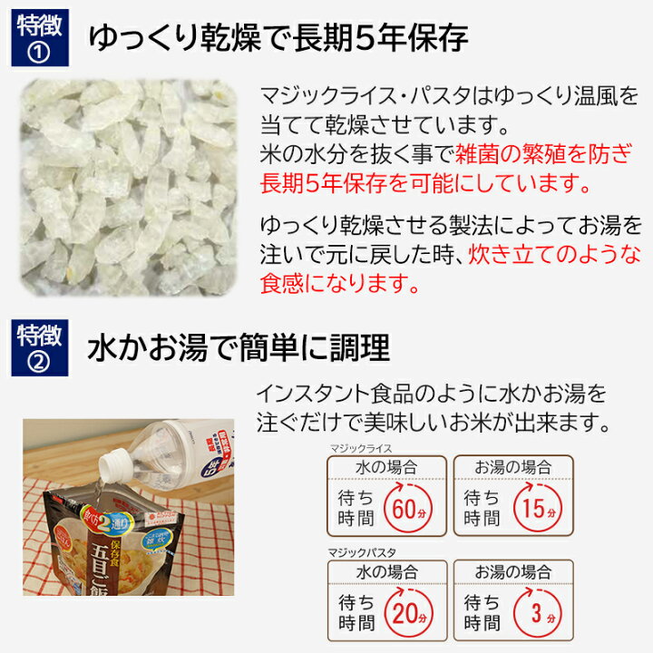 初売り 非常食 マジックパスタきのこのパスタ 5年保存 サタケ おいしいアルファー米 マジックライス 保存食セット 防災セット Champacheval Fr